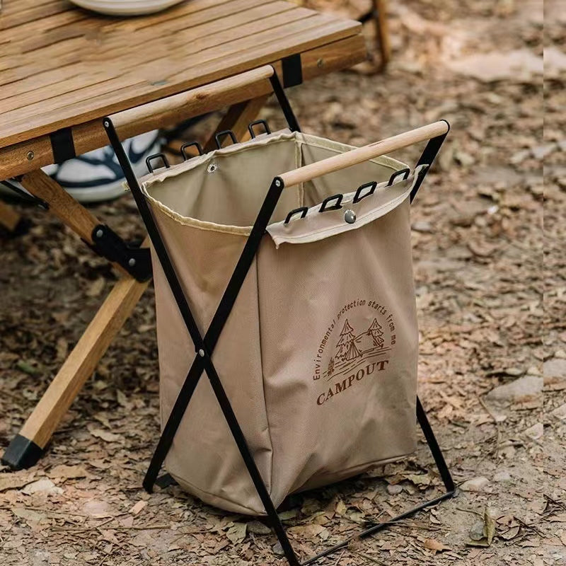 "Compact Folding Trash Bin for Eco-Friendly Campsites"